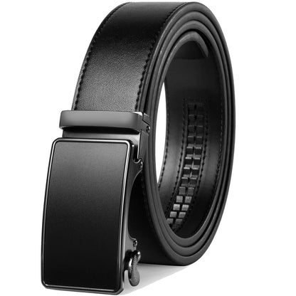 Founders & C Men's Ratchet Belt 1 3/8",Leather Dress Belt Adjustable with Click Sliding Buckle Trim to Exact Fit (Ratchet Leather Black Belt, 22"-34" Waist Adjustable)