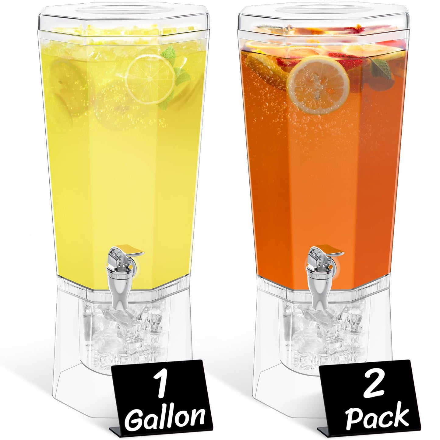 Lifewit 1 Gallon Drink Dispenser for Parties 2 Pcs, 4L Plastic Beverage Container with Stand for Juice/Tea/Soda & Lemonade, Clear Water Pitcher with Spigot for Mimosa Bar Hosting 39 x 16 cm/15x6"