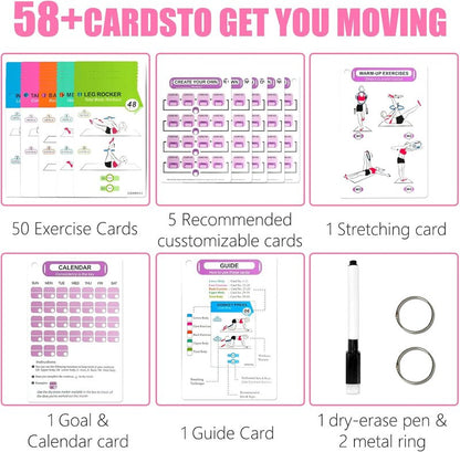 Pilates Ring Workout Cards - 58 Exercises & 4-Week Challenge | Includes 2 Rings & Mat for Home or Gym