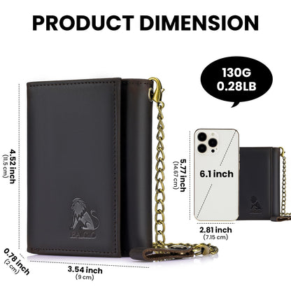 BAIGIO Men Wallet with Chain Genuine Leather Wallet for Men RFID Blocking Trifold Wallet Father's Gift