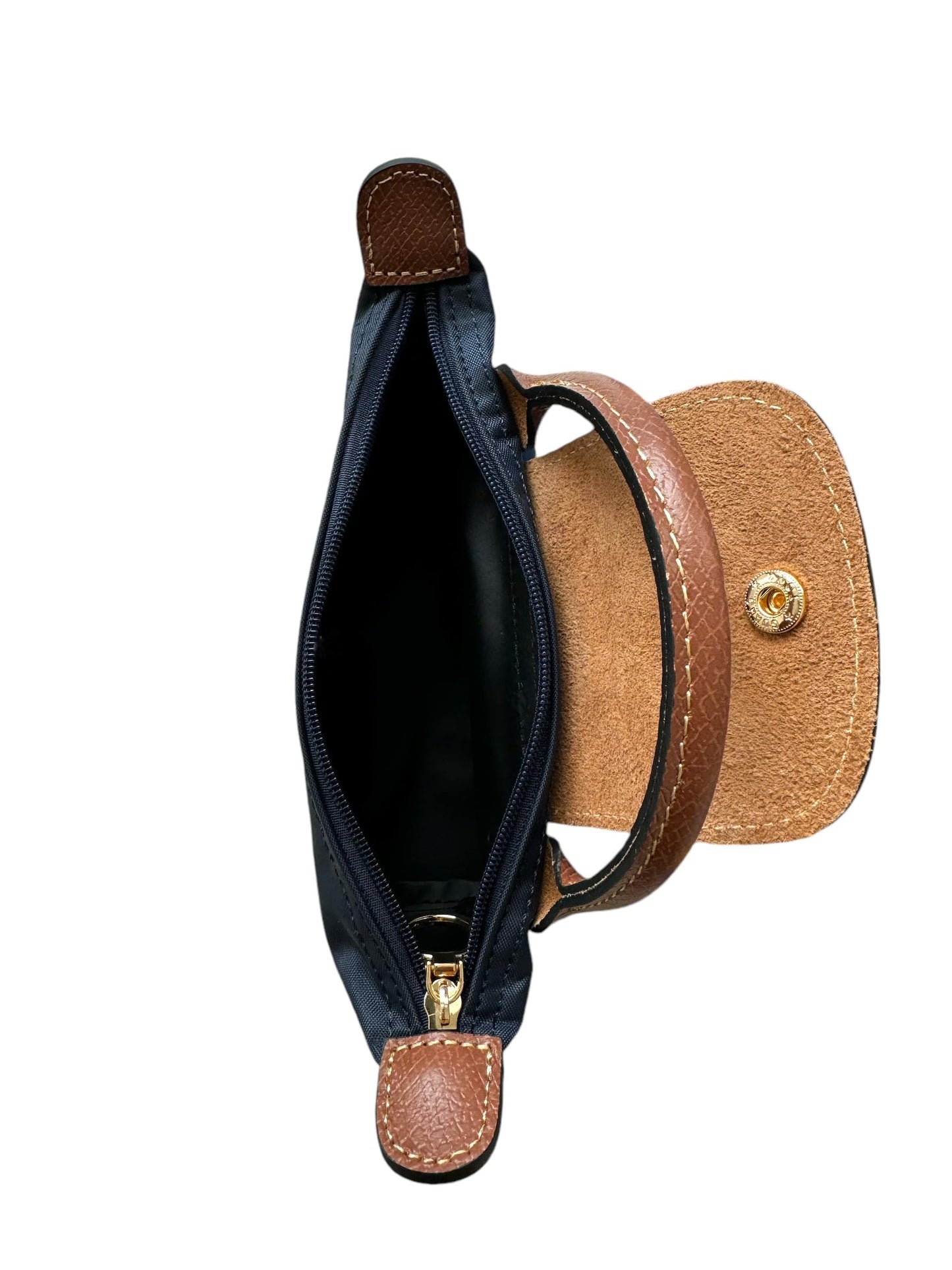Mini Crossbody Bag | Genuine Leather Trimming | Snap & Zipper Closure | Fashionable | Water resistant | Phone Pouch | Lightweight | Cosmetic Bag | Adjustable Strap Included (Navy Blue)