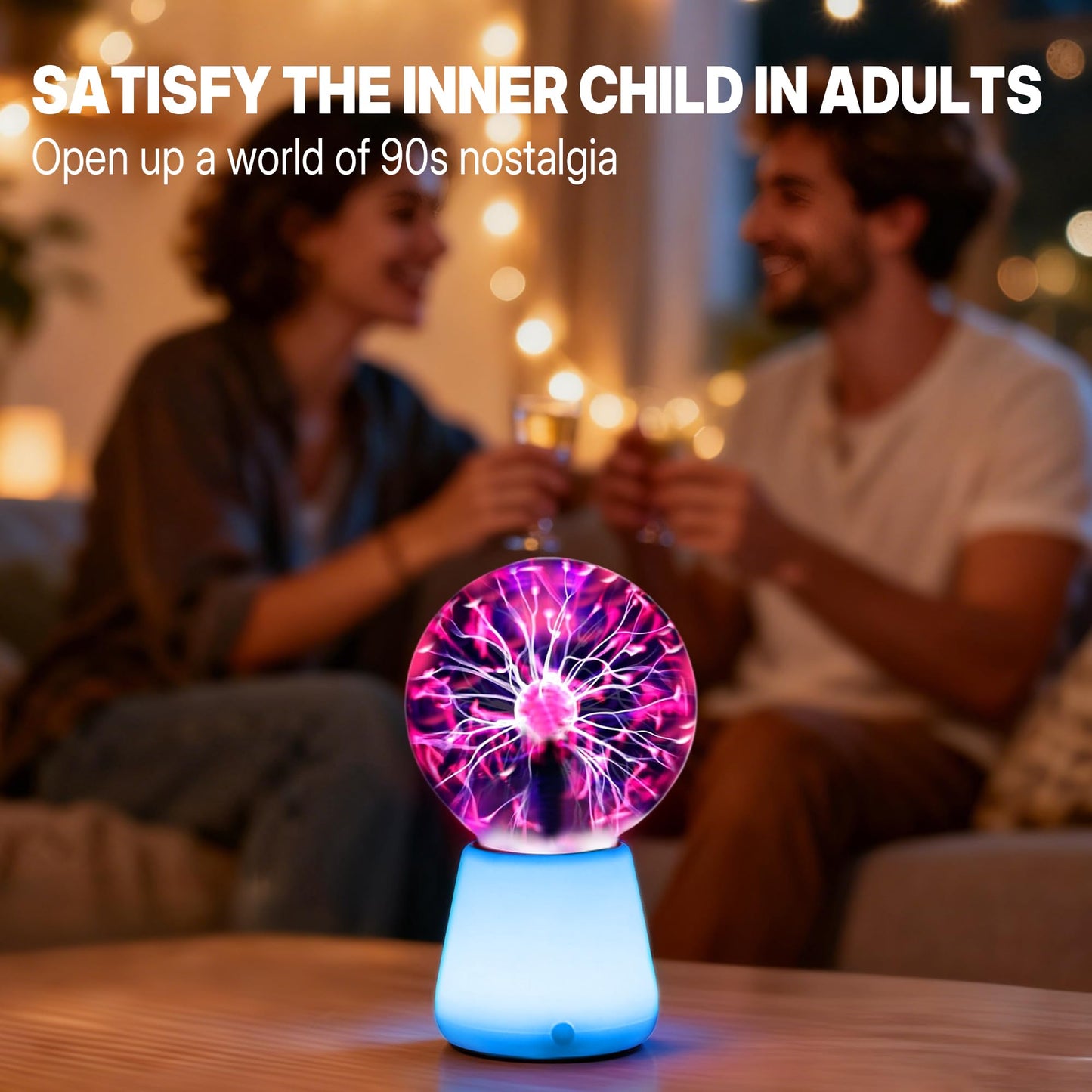Xsnzdq Plasma Ball Lamp 3-Inch, Touch Reactive Lightning Globe, USB-C Powered Electric Plasma Ball, 7-Color LED Base Night Light, Interactive STEM Science Toy, Desk Decor Gift