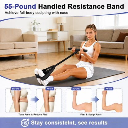 55 LBS Pedal Resistance Band with Handle-Non-Slip Fabric Foot Pedals Resistance Bands with Handles Home Workout Sit Up Exercise Equipment Thickened Latex Tubes Portable Home Workout Equipment (Black)