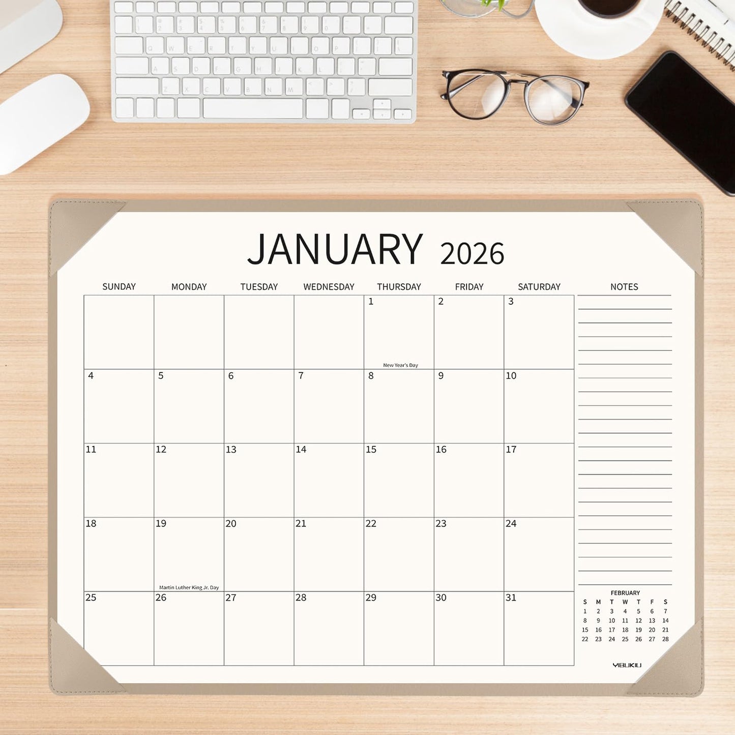 YIBUKIU Desk Calendar 2026-2027 Large 22x17 inch, January 2026 to June 2027, 18 Months Big Desk Pad Calendar with Desktop Mat and Plastic Cover for Home Office School Planning, Apricot