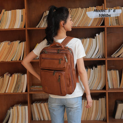 Baosha Vegan Leather Laptop Backpack Briefcase Hybrid 15.6 Inch Laptop Travel Backpack Hiking College Backpack for Men BC-04 (Brown)