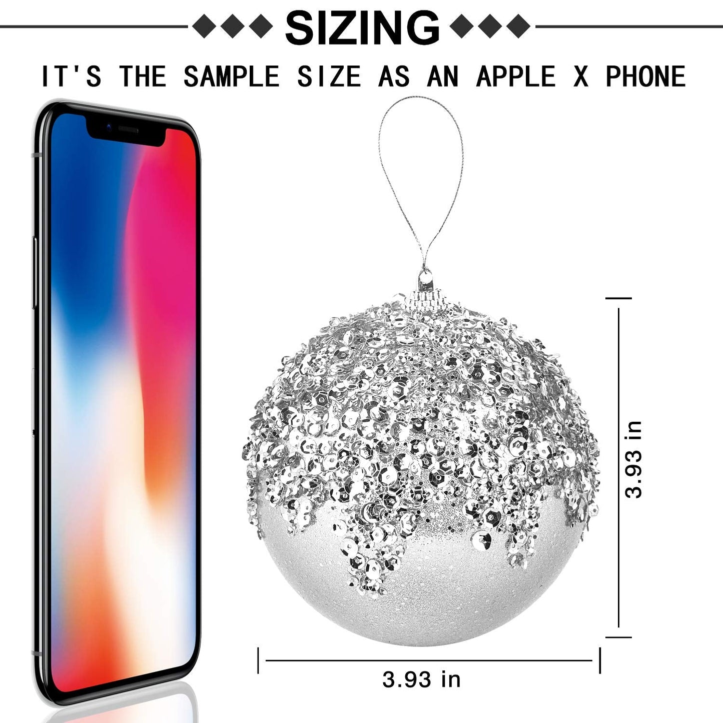 ZHANYIGY 4pc Silver Christmas Ball Ornaments, Shatterproof Christmas Ball Decorations for Trees, Wedding Party Holiday Decorations