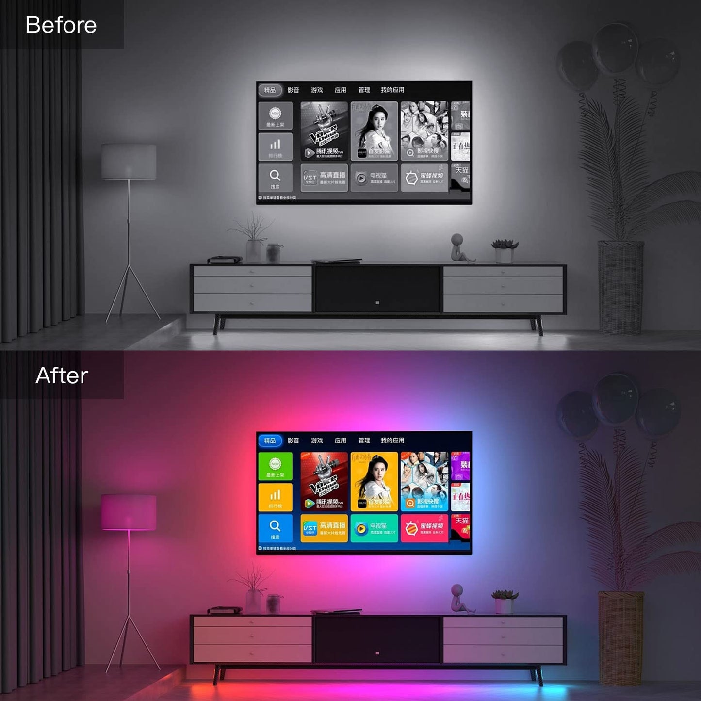 DoHome LED TV Backlight with HDMI Sync Box for 75-85 inch TVs 16.4ft RGBIC WiFi LED Light Strip App Control with Sound and Scene Sync Compatible with Alexa and Google Assistant for Games and Movies