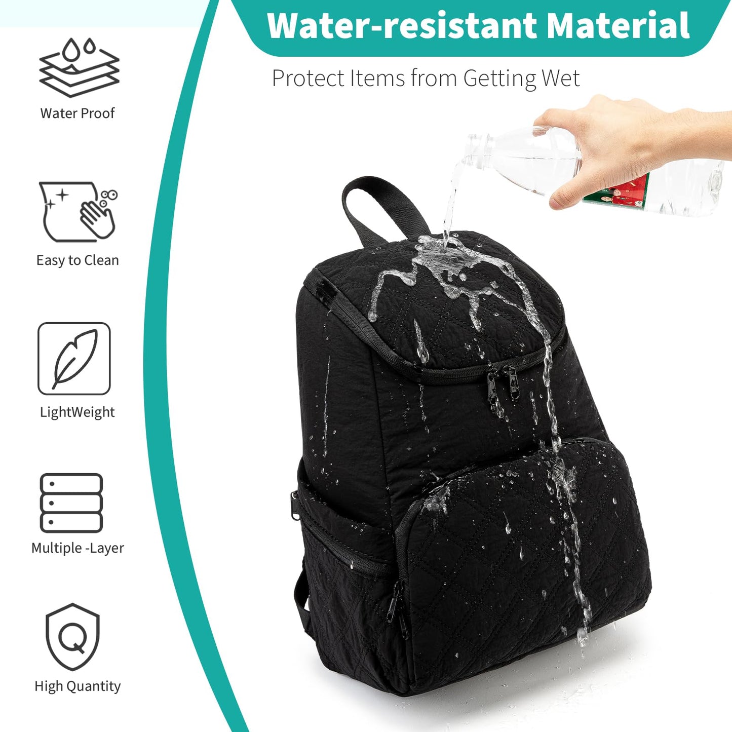 NOL Natural Organic Lifestyle Women's Quilted Puffer Backpack, Large Waterproof Lightweight Puffy Bookbag, Carry on Daypack for Travel, Work (Black)
