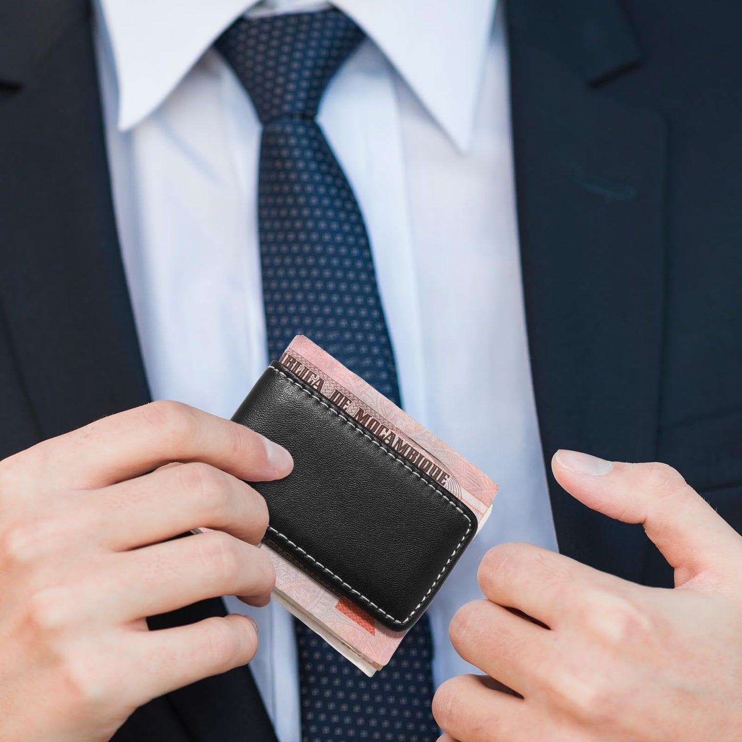 Gsbnjuy Leather Money Holder Wallet Magnetic Money Clip for Men Minimalist Business Card Holder Slim Pocket Cash Wallet for Men Black Minimalist Christmas