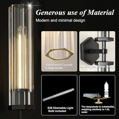 Black Crystal Wall Sconces Light for Bathroom Modern Bathroom Vanity Lights Fixture,28.5in Indoor Wall Sconce,Linear Crystal Sconces Wall Lighting for Bedroom,Hallway,Staircase,Living Room,Dining Room