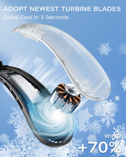 Nhpoi Neck Fan, Portable Neck Fan, 5200 mAh Battery Operated Wearable Personal Fan with USB Rechargeable, 3 Wind Speed, Fast Cooling, Ultra Quiet, Bladeless, Headphone Design for Travel, Men Women