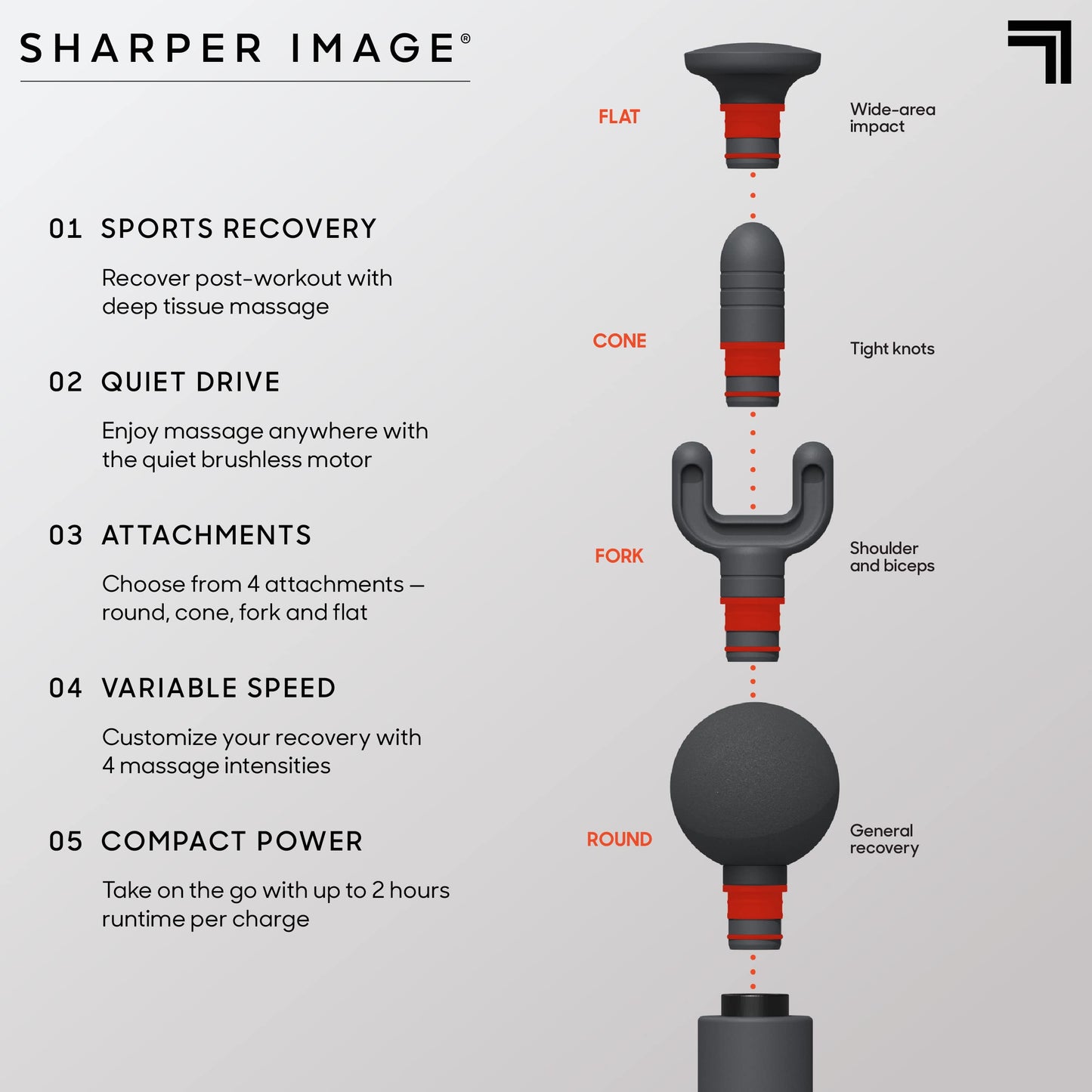 Sharper Image Powerboost Move - Mini Percussion Massage Gun| 4 Attachments, 4 Speeds, FSA Eligible| Full Body Back & Shoulder Massager| Deep Tissue Muscle Recovery| Portable Pain Relief Massage Tool