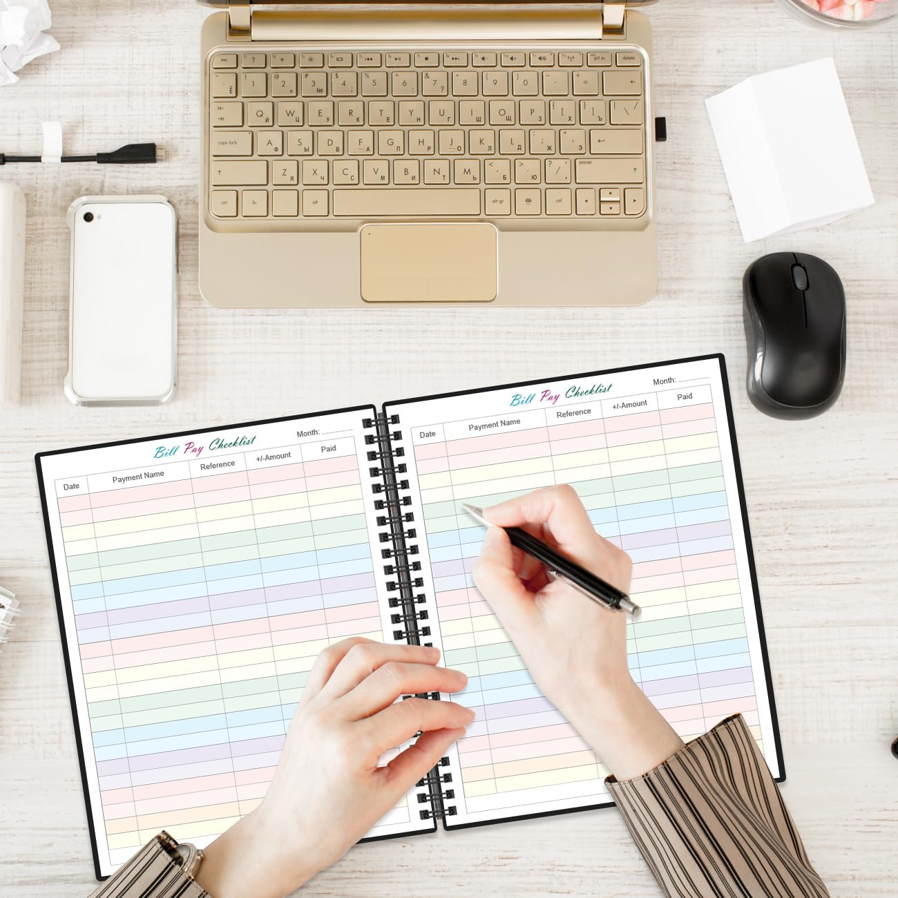Bill Tracker Notebook - Monthly Bill Organizer & Planner for Personal Budgeting Financial, Monthly Bill Payment Checklist, 8.5" x 11", Black