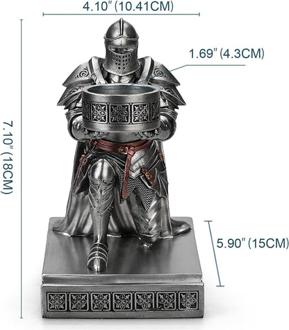 King's Guard Kneeling Knight Candlestick Holders Resin Posture TeaLight Holder Warrior Mobile Phone Stand Pen Holder Candle Holder for Restaurant, Altar, Home Table(Silver)
