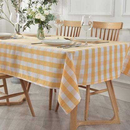 maxmill Checkered Rectangle Tablecloth Water Resistance Wrinkle Free Spillproof Heavy Weight Gingham Plaid Table Cloth for Buffet Banquet Parties Holiday Dinner, 60 x 84 Inch Yellow and White
