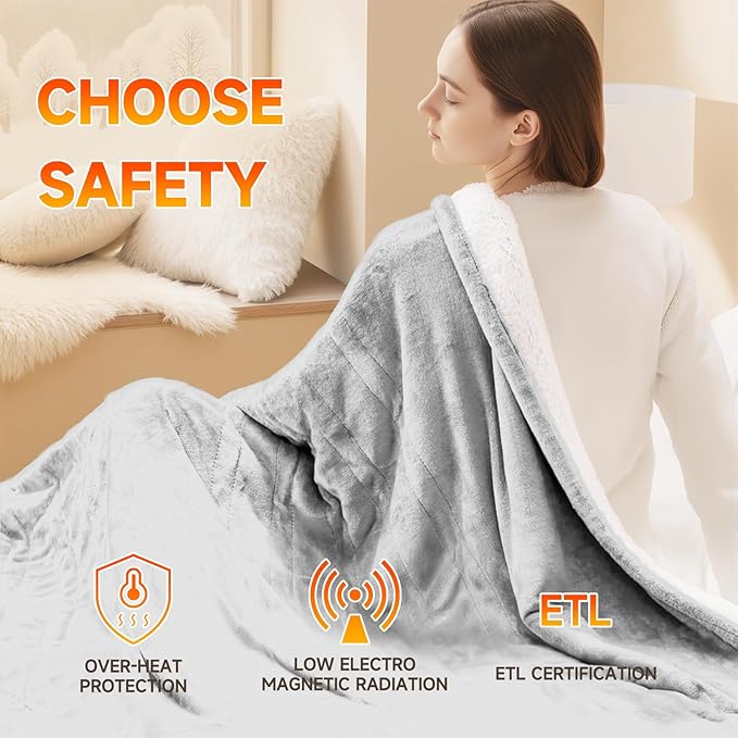 Heated Blanket Electric Throw Blanket 50"x60" Fast Heating Electric Blanket with 5 Heat Levels & 4 Hours Auto-Off Overheat Protection Cozy Soft Flannel Heated Throw Blanket