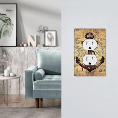 Anchor Nautical Vintage Map 1 Gang Single Duplex Light Switch Plate Outlet Cover Decorative Wall Plate Switchplate Electrical Faceplate for Office Livingroom Home Decor