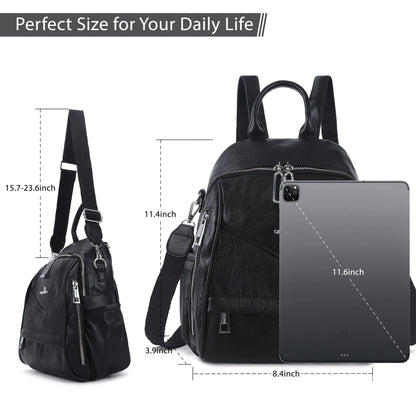 Angel Kiss Small Backpack Purse for Women,Soft Vegan Leather Roomy Backpacks,Designer Ladies Shoulder Backpack Fashion Handbag with Removable Strap,Black