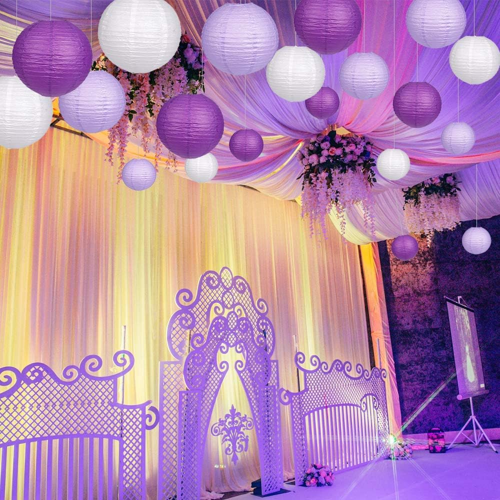 SIPRKAICT Purple Paper Lanterns Party Decorations,12pcs Hanging Paper Lantern for Engagement Bachelorette Wedding Baby Bridal Purple Birthday Decorations