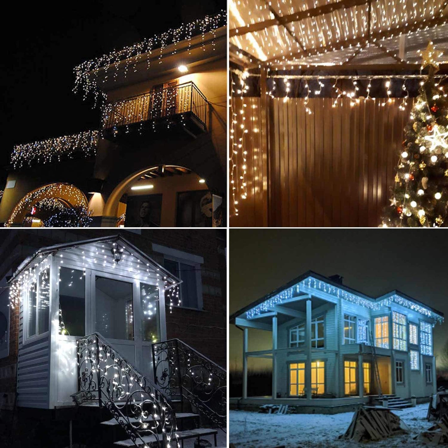 YASENN Icicle Lights 100LED 9.9Ft,8 Lighting Modes String Lights,Icicle Style Lights with Timer,Connectable Fairy Lights Plug in for Wall Eave Roof Porch Garden Christmas Decoration(Cool White)