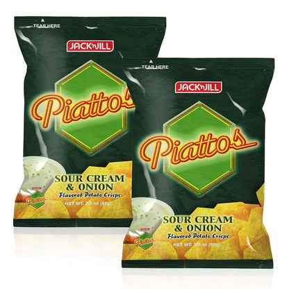 Jack'n Jill Piattos Potato Crisps - Potato Chip Snacks with Sour Cream & Onion Flavor, 3 Oz (85g), 2 Pack