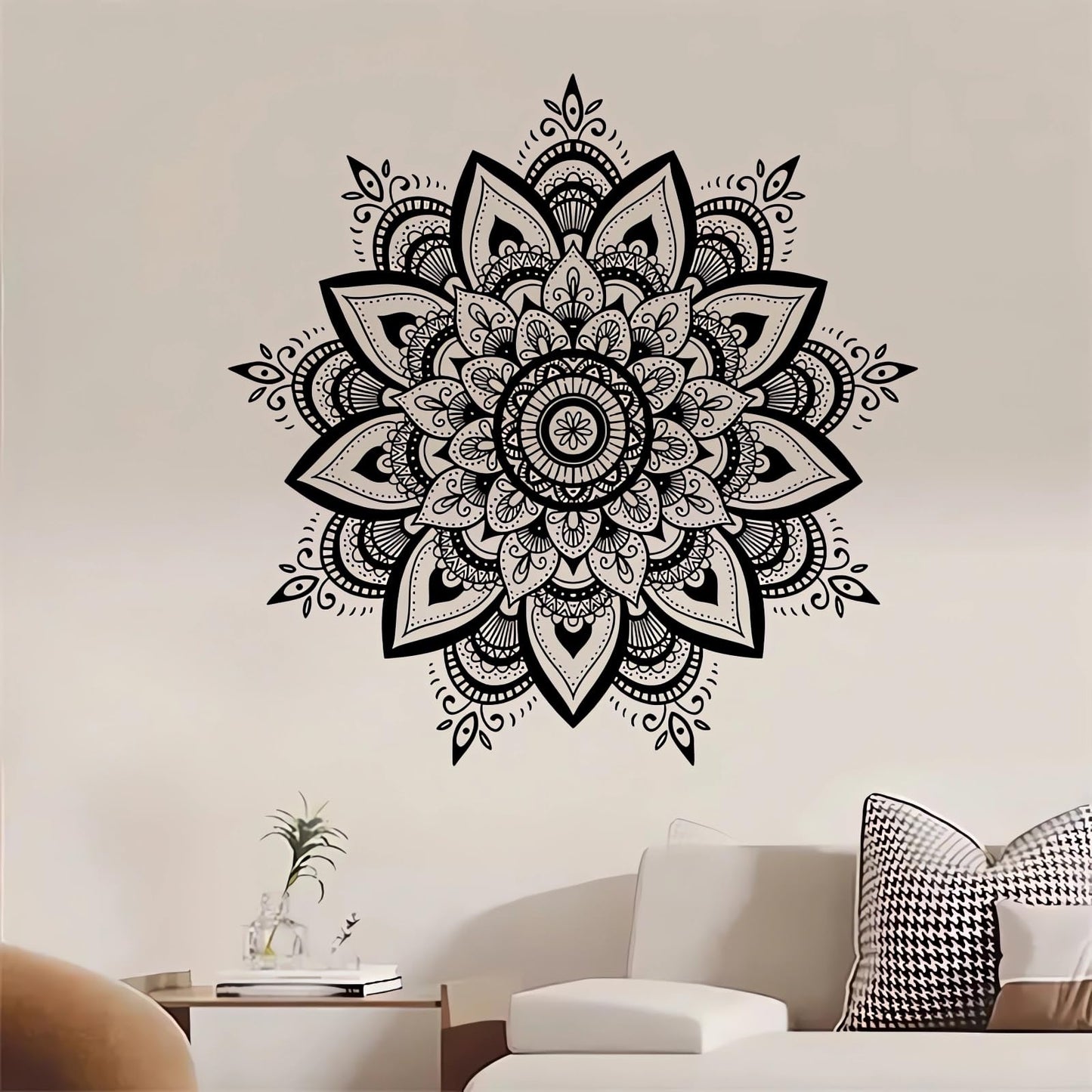 Black Mandala Wall Stickers, Boho Mandala Indian Namaste Flower Wall Decals Datura Stramonium Removable Vinyl Peel and Stick Living Room Bedroom Sofa TV Background Art Home Decor