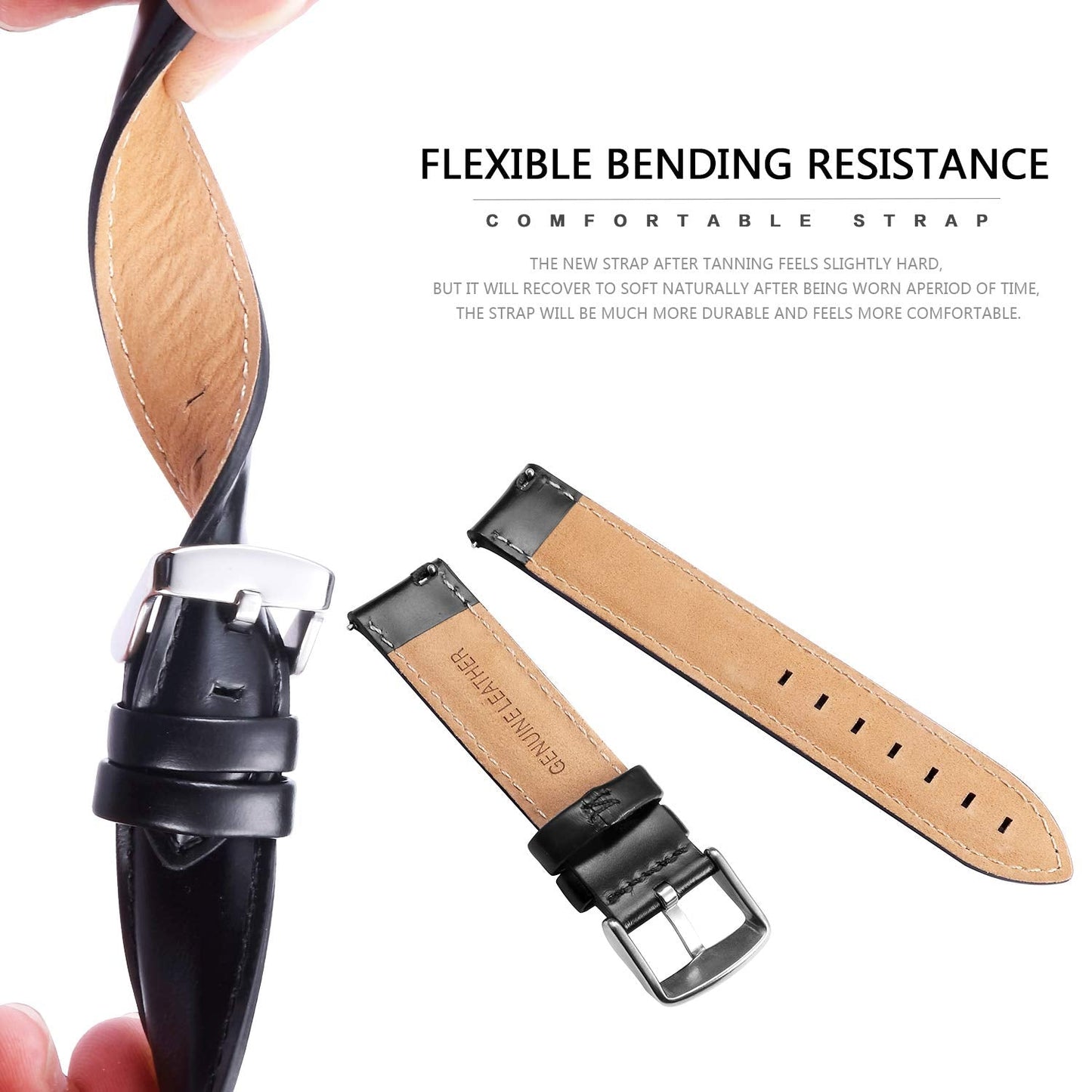 BINLUN Leather Watch Band Quick Release Replacement Leather Smart Watch Straps for Women and Men in Black Brown Red 12mm 13mm 14mm 17mm 18mm 19mm 20mm 22mm