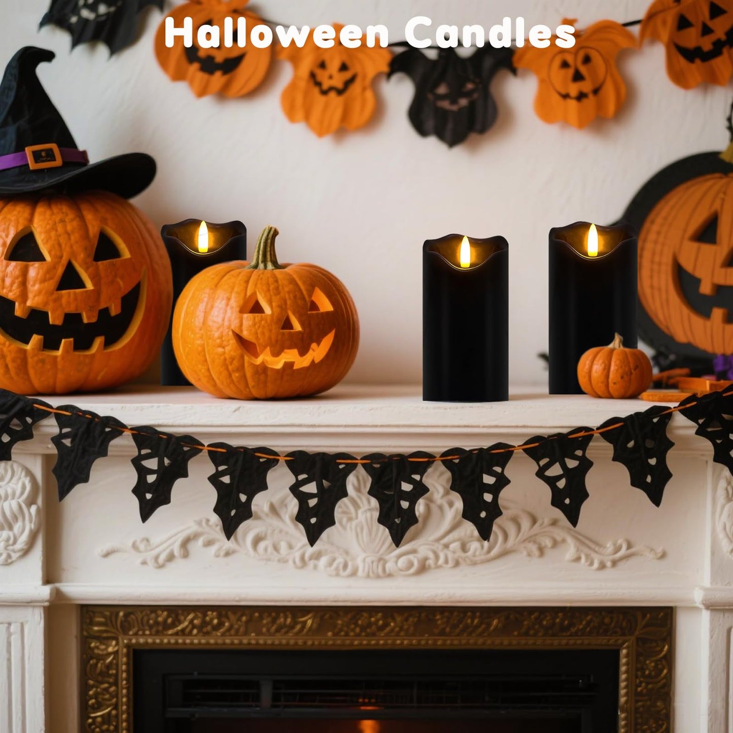 Black Flameless Candles, Set of 2 6"x3" Flickering LED Candles with Remote & Timer, Dimmable Real Wax Electric Pillar Candles Battery Operated, Flameless Candles Light for Home Halloween Decor (Black)