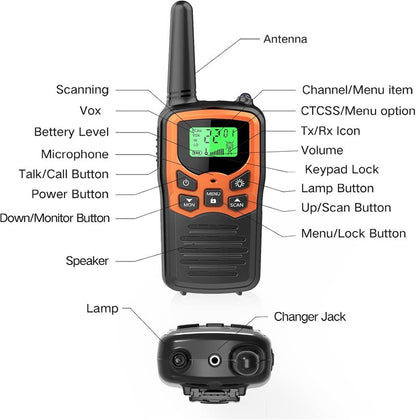 MOICO Walkie Talkies - Long Range 22 FRS Channels for Adults | Family Hiking & Camping (Orange, 2 Pack)