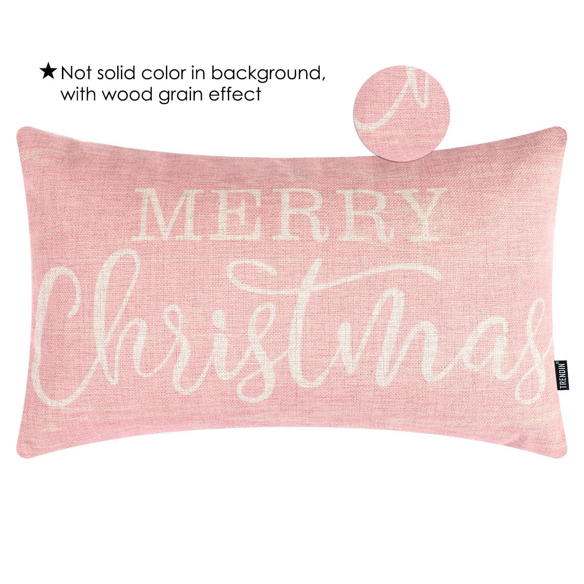 TRENDIN Christmas Decor Throw Pillow Cover 12x20 Merry Christmas Decoration Lumbar Linen Cushion Cover Couch Pillow Case for Sofa Home and Car Pink PL1078TR