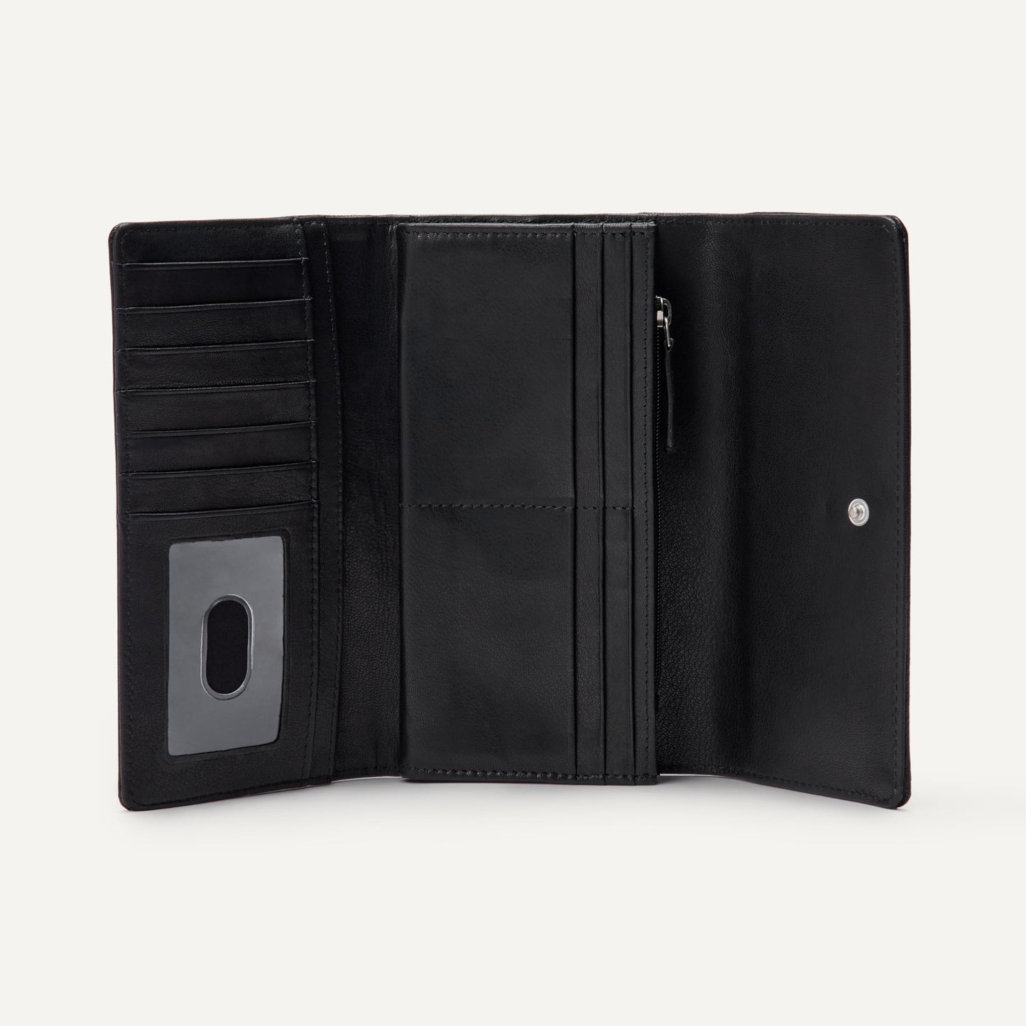 Amazon Essentials Women's Long Flap Continental Leather Wallet, Black, One Size