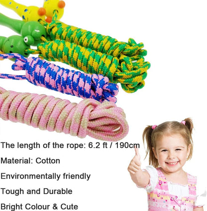 4 Pack Jump Rope with Wood Handles for Kids - Skipping Rope Great for Children and Students Outdoor Fun Activity, Party Favor, Recreation and fitness Keeping Fit.