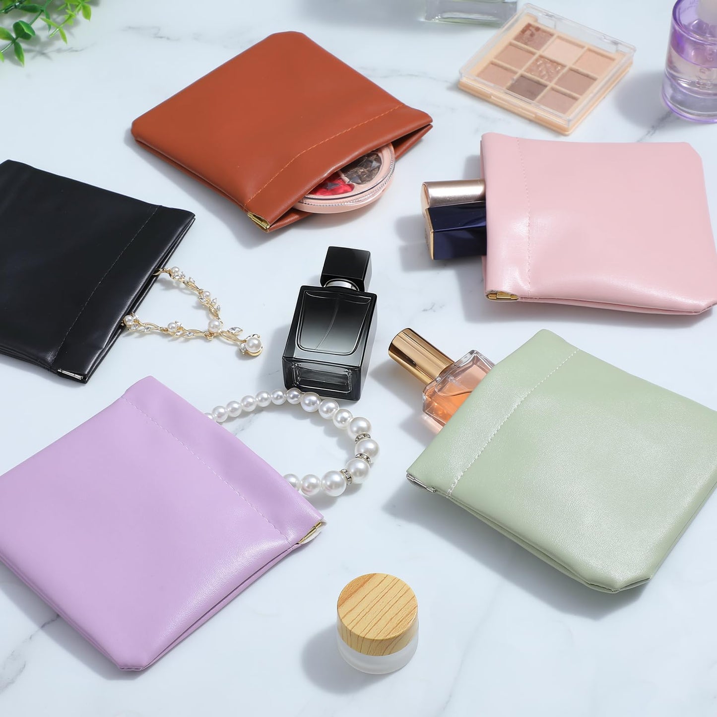 Leooomap 30 Pcs Leather Squeeze Coin Purse Pouch, Small Coin Purse Bulk, Mini Make Up Bag Set, Waterproof Self-Closing Mini Cosmetic Bag for Women, 10 Colors PU Pocket Organizer for Jewelry Lipstick
