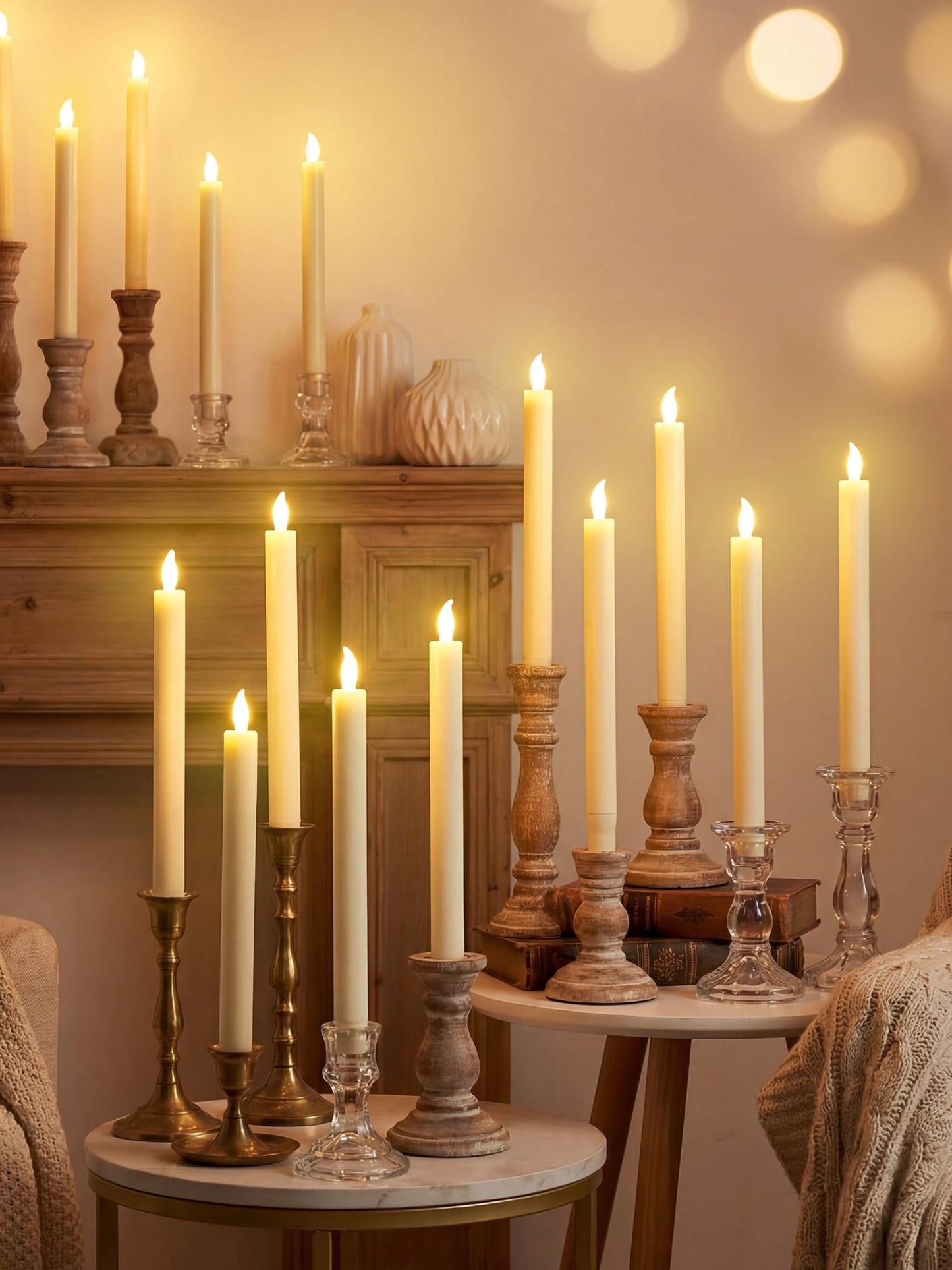 Funtery 48 Pcs Flameless LED Taper Candles Battery Operated Candles Bulk Realistic LED Candlesticks Flickering for Wedding Church Graduation Party Home Decor(Ivory,Modern Style)