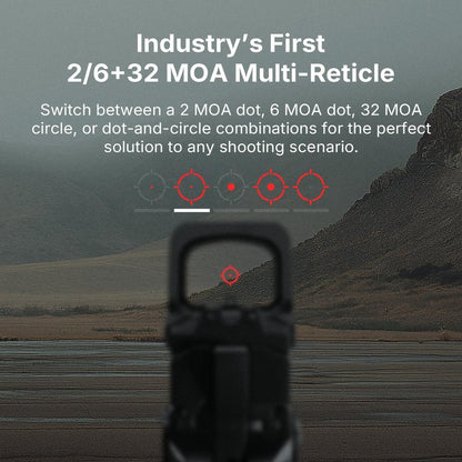 OSIGHT XR Enclosed Red Dot Sight, 2/6 MOA Dot & 32 MOA Circle Multi-Reticle, 407C/507C Footprint Compatible, Parallax-Free Reflex Optic with Charging Cover for Full-Size Setups