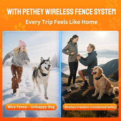 PETHEY Wireless Dog Fence System, Indoor & Outdoor, 1 Acre High-Precision Radar Wireless Dog Fence System, Real-time Monitoring, 9-26in Medium & Large Breeds, Not Limited by GPS Signal (for Two Dogs)
