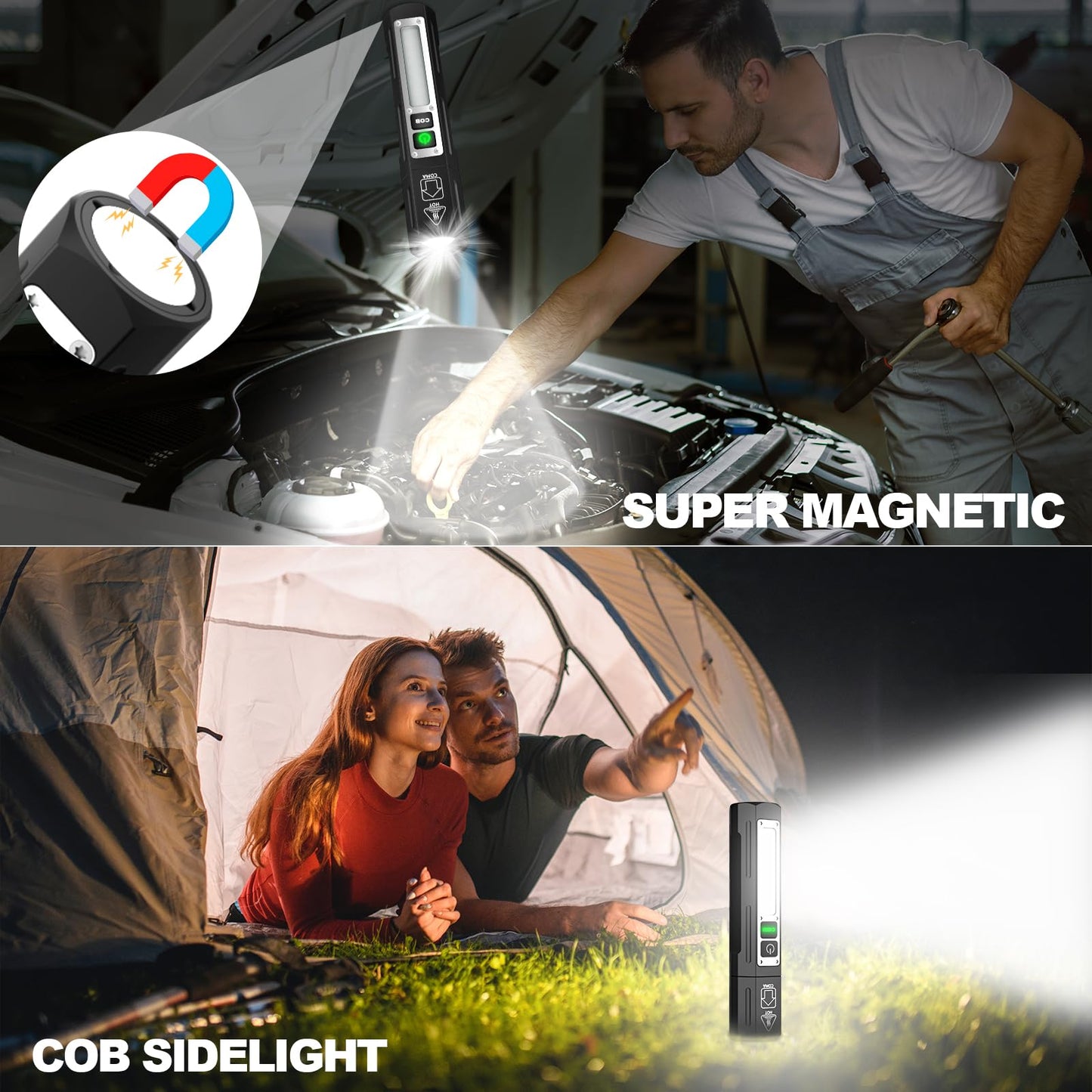 Banral Rechargeable Flashlights High Lumens - Super Bright Small Pocket Magnetic Flashlight, 8 Modes LED Tactical Flash Light, Dual Button Powerful Flashlight for Camping (2, Pure Black)
