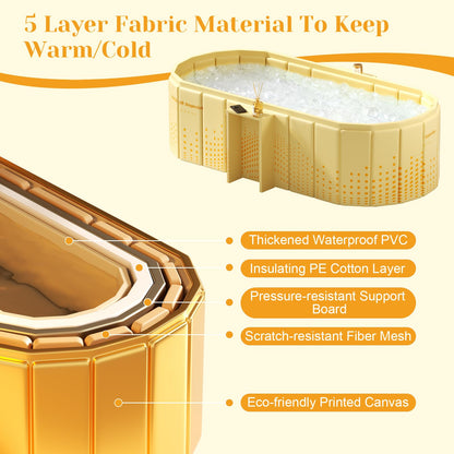 jessie 47 Inches Portable Bathtub, Foldable Ice Bath Tub for Adult, Bathroom Hot SPA Soaking Cold Plunge Tub Freestanding Bathtub Indoor Outdoor Yard (Gold)