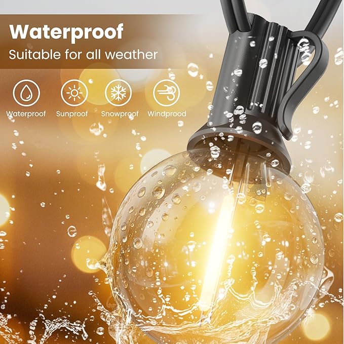 RTTY Outdoor String Lights 120ft, G40 Led Patio Globe Lights with 62pcs Bulbs,Shatterproof Waterproof Connectable Hanging for Porch Cafe Bistro Backyard Gazebo Balcony Deck Party