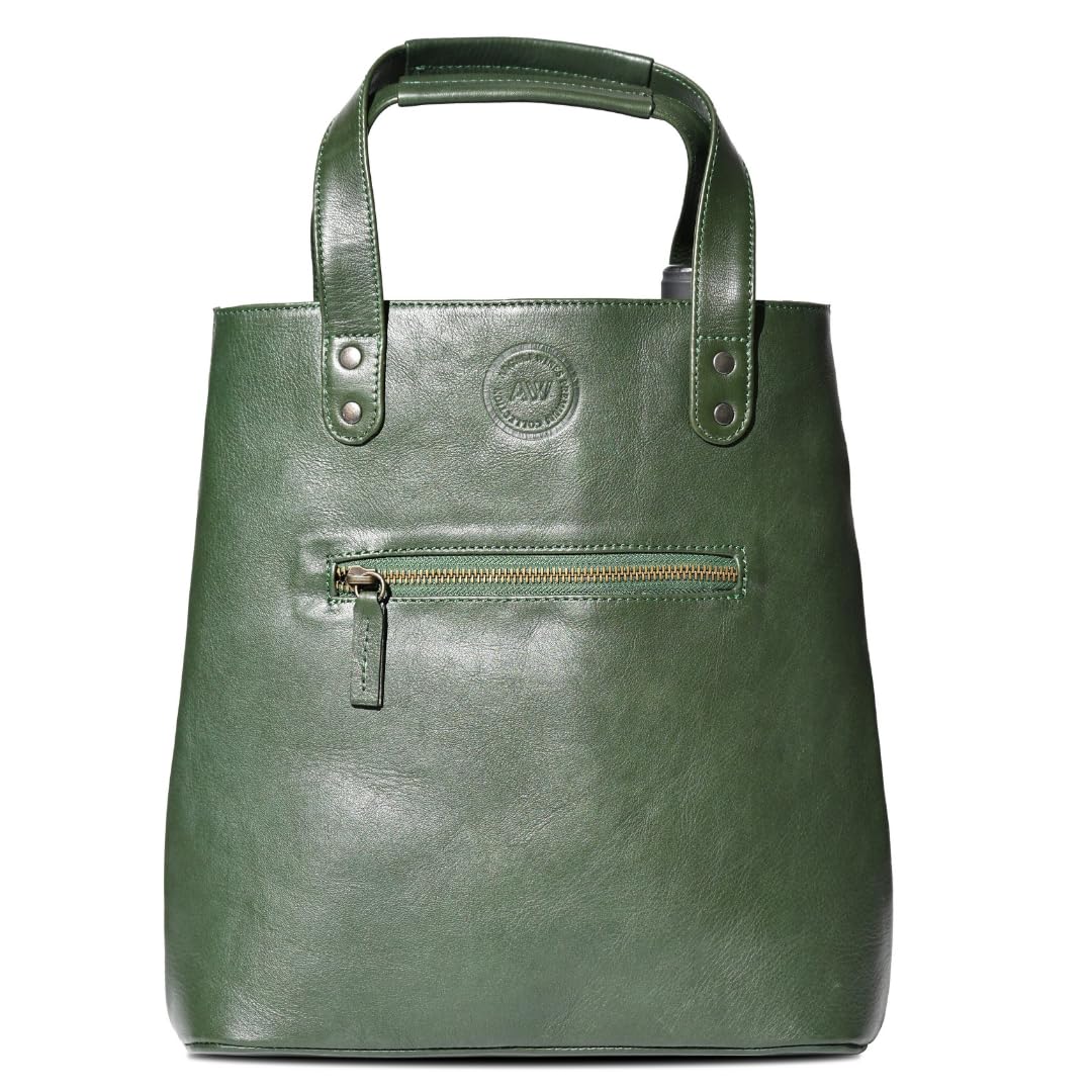 Argali Wines Premium Collection Leather Wine Tote Bag, Hold 2 Bottles, Green