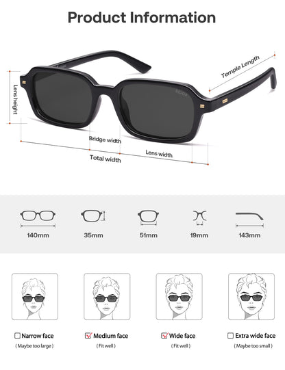 SOJOS Retro Rectangular Polarized Sunglasses Womens Mens, 80s 90s Small Trendy Slim Narrow Square Sunnies SJ2610, Black/Grey