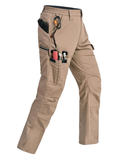 Rapoo Cargo Pants for Men Work Hiking Tactical Army Casual Pants for Men with Multi Pockets Water Resistant Mens Ripstop Breathable Outdoor Pants Khaki 42Wx34L