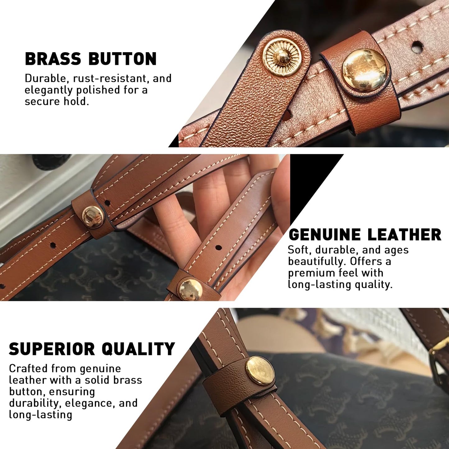 6 PU Leather Handbag Strap Shortener,Bag Protector for Handbag,with Brass Button Handle Wrap Cover for Handbags and Shoulder Bags (Beige)