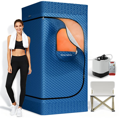 noerishia Portable Sauna for Home with 3L 1200W Steamer, Big Folding Chair, 99 Mins Timer, 9 Levels, Pernoanl Steam Sauna Tent Dual YKK Zippers for Home Spa Detoxification, 32' x32' x 71', Blue