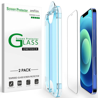 amFilm Easiest Installation OneTouch for iPhone 14 Pro [6.1 Inch] Screen Protector Tempered Glass, Auto-Alignment Tech, Bubble Free and Full Coverage Case Friendly, Anti-Scratch 2 Pack