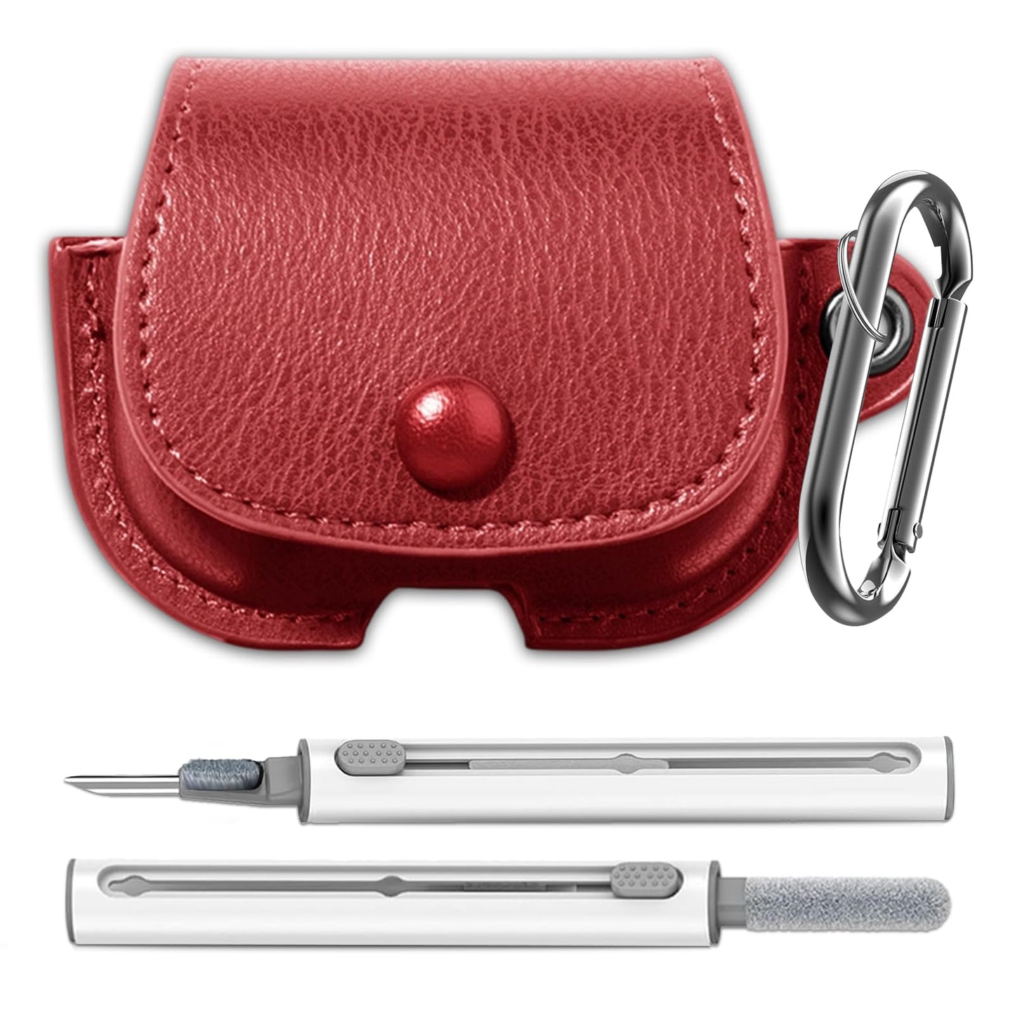 Haeuorey for AirPods Pro 3 Leather Case with Keychain and Cleaning Kit,Soft PU Shockproof Protective Cover for AirPods Pro 3 (2025) Wireless Charging Case with Keychain and Snap Lock (Red)