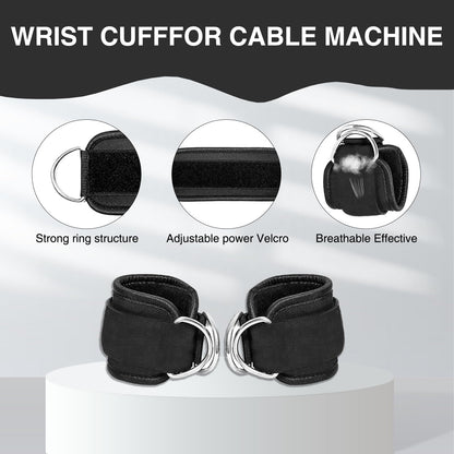 Qiyuda 2 Pcs Wrist Cuffs Lifting Straps with D Rings for Cable Machine, Adjustable Gym Weightlifting Straps