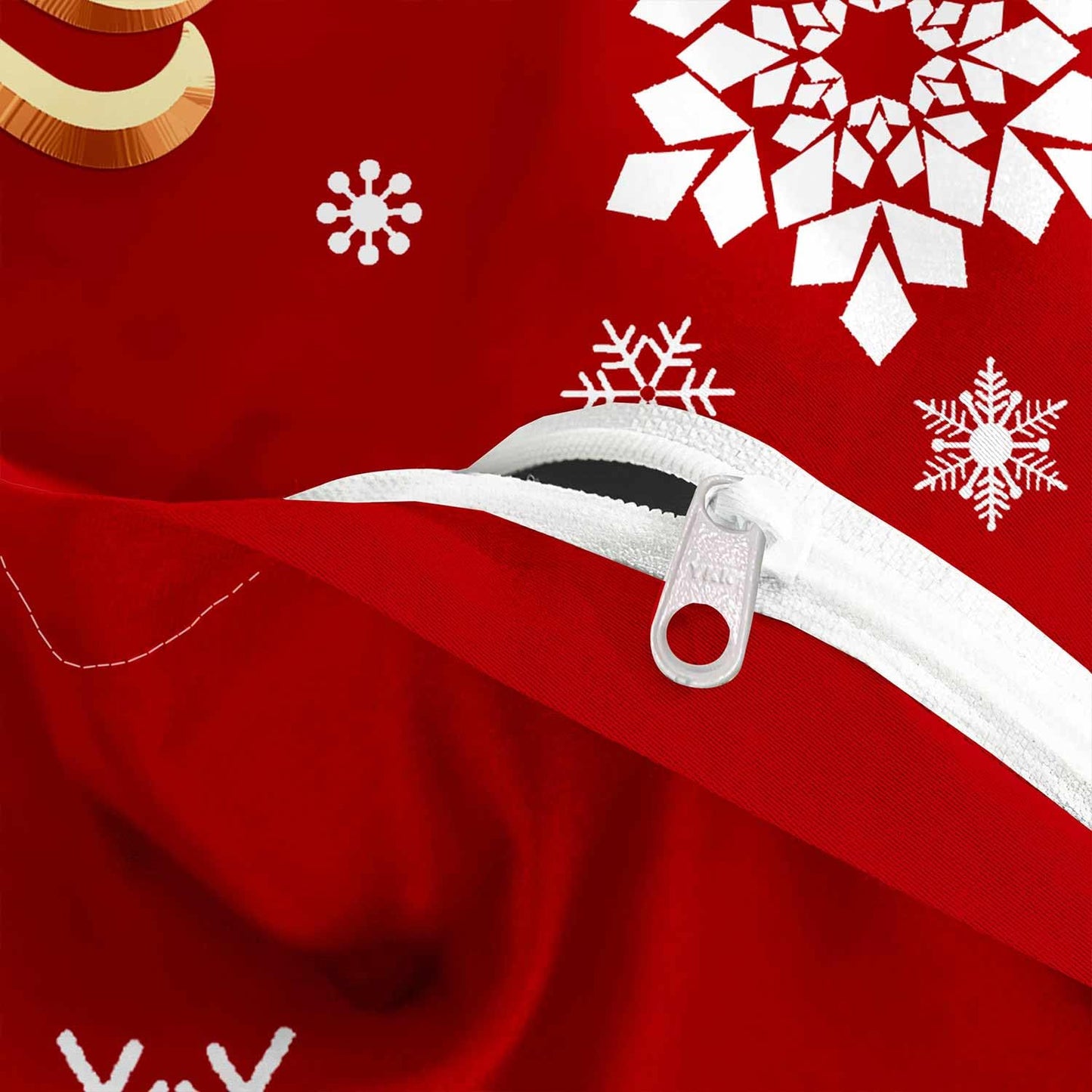 Nanko Christmas Duvet Cover Queen Size, 3pc Red Deear Gold Tree and Snow Pattern Printed Microfiber Bedding Comforter Cover Set, Soft Quilt for Women Men Winter Ded Decor 90x90 inch