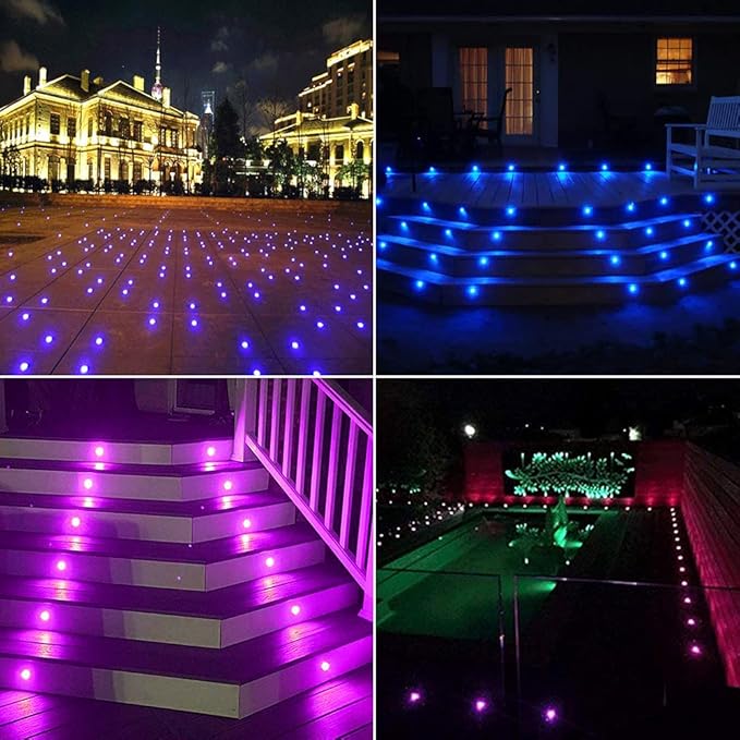 20pcs Low Voltage LED Deck Lights Kits Multi-Color RGB Stainless Steel Waterproof Outdoor Recessed Wood Decoration Lamps Landscape Pathway Patio Step Stairs LED In-ground Lighting(Silver Border)