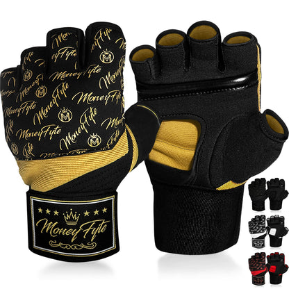 Quick Gel Boxing Wraps Under Boxing Gloves - Kickboxing MMA Muay Thai - Fist, Knuckle, Wrist Wrap Protection Inner Glove Hand Wraps - Men Women Kids - MoneyFyte (Black/Gold, S/M)